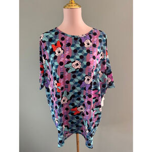 Women's LuLaRoe Irma Top Size S Blue Purple Minnie Mouse Print